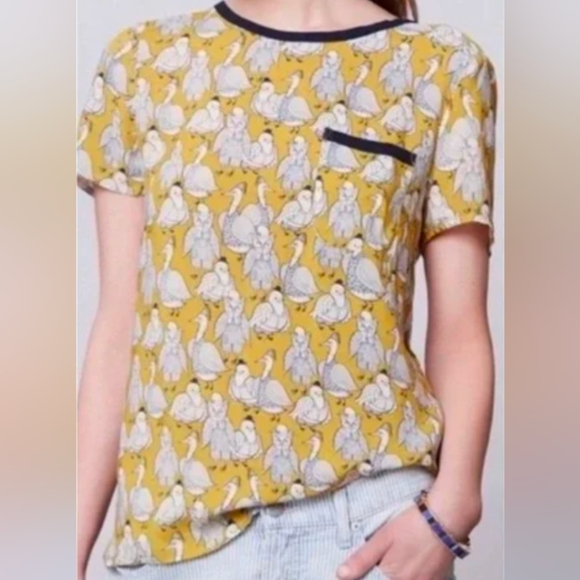 Maeve Tops - Maeve Mustard shirt with navy birds size 6